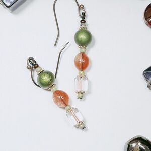 Orange Glass Antique.Bronze Hooks Hidden Meaning earrings Gimme Gummy , Fa  451■